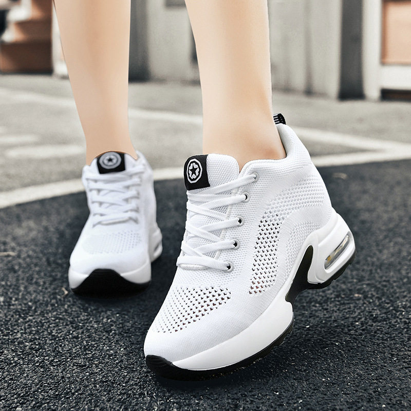 夏季新款内增高女鞋网面透气厚底超轻休闲黑色大码旅游单老爹鞋子