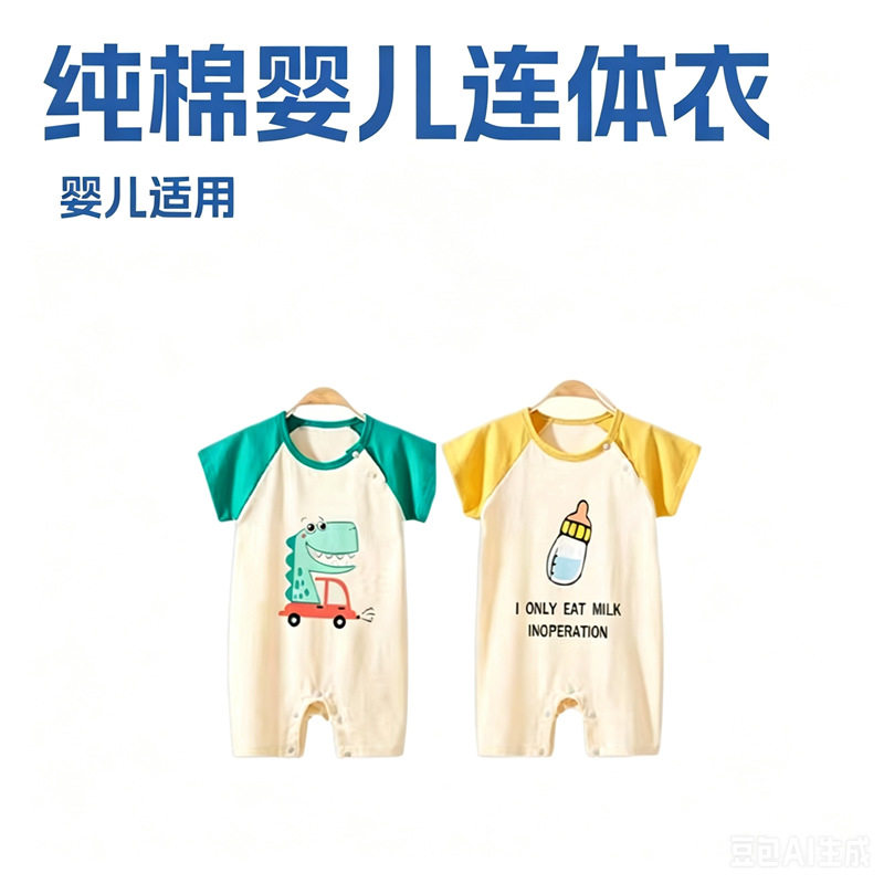 婴幼儿短袖短裤连体衣薄款棉爬爬服宝宝包屁衣哈衣