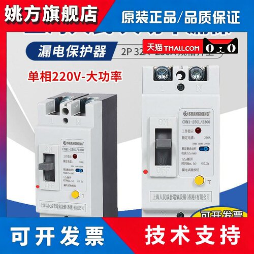 上海人民漏电断路器家用220V 大功率漏保空开 闸刀开 关2P250A100
