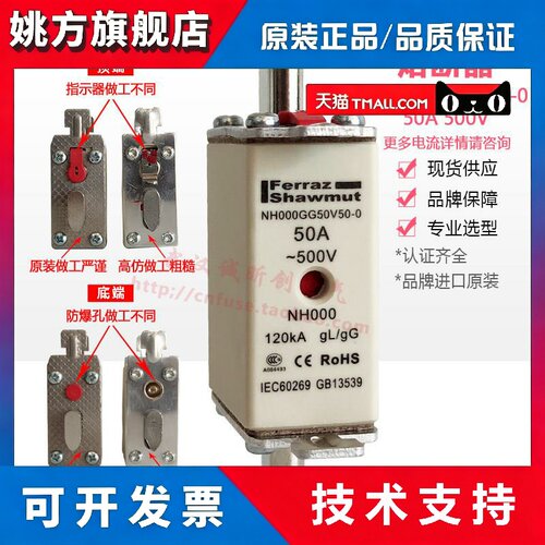 罗兰法雷ferraz shawmut熔断器NH000GG50V50 500V 50A陶瓷保险管