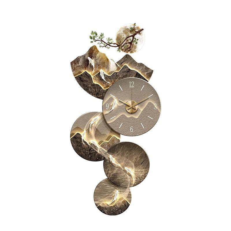 鱼图入户玄关装饰画新中式走廊过道挂画高级感山水画带钟表壁画,家居饰品,现代装饰画,淘宝优惠券,粉丝福利购,淘宝优惠卷