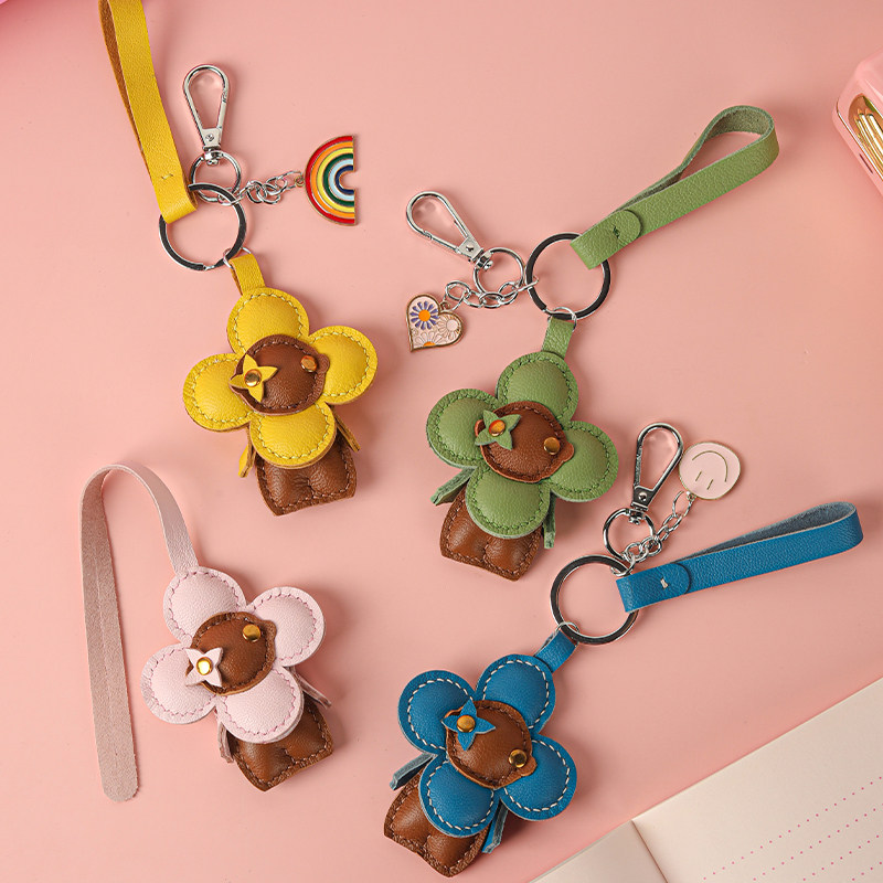 裁鱼手工皮具diy材料包太阳花公仔钥匙扣挂件真皮包挂饰团建活动