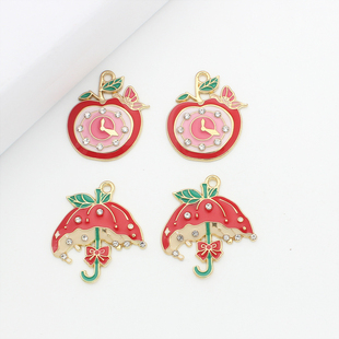 裁鱼diy饰品配件合金滴油苹果时钟苹果手链首饰吊坠挂件钥匙扣