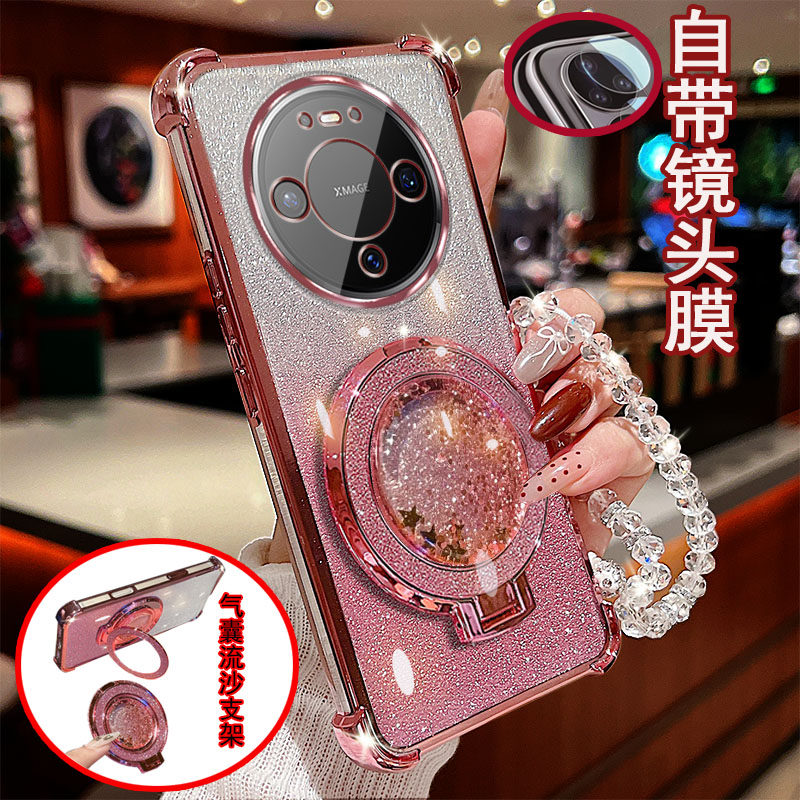 华为Mate80手机壳pro透明VYG-AL00四角SGT-AL00气囊防摔一体镜头膜全包边保护套女新款解压流沙带支架软硅胶