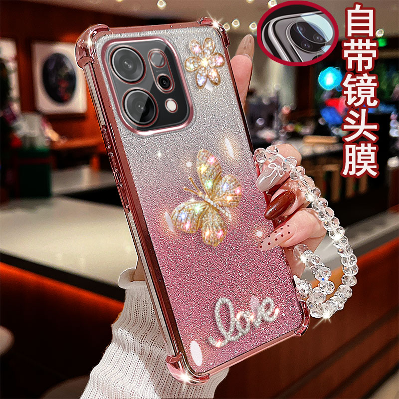 适用OPPO Reno14手机壳pro气囊镶钻PLA110立体蝴蝶PKZ110镜头全包边女士款新品软硅胶防摔保护套奢华四角防撞