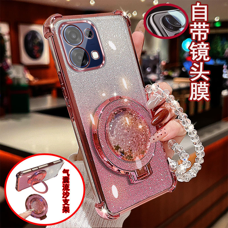 OPPO A6手机壳透明5G四角气囊防摔一体镜头膜全包边保护套女新款解压流沙带支架软硅胶网红奢华
