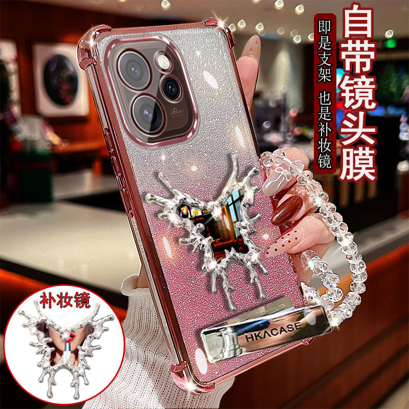 适用OPPO Reno15手机壳pro透明PCAM10四角PCAT10防撞气囊防摔镜头膜全包边保护套女款带魔镜支架镜子新品奢华