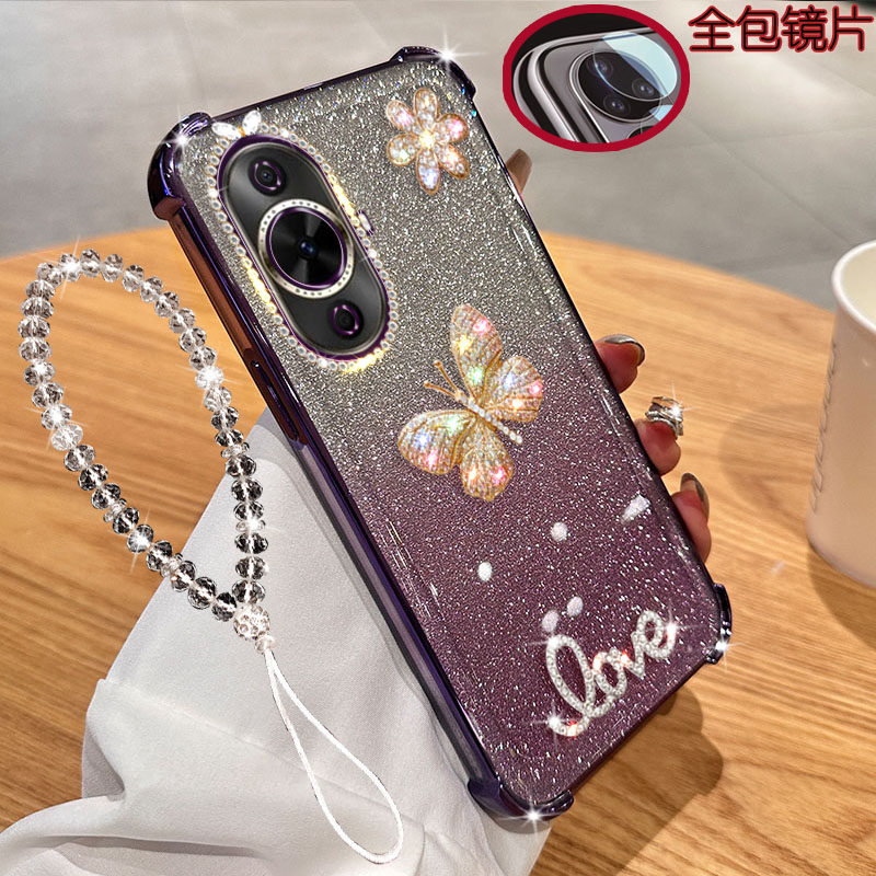 适用华为Nova12活力版手机壳Hi气囊nova11透明闪粉镶钻pro蝴蝶ultra带镜头膜全包电镀女款软硅胶防摔保护套新