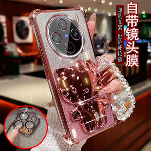 新品 小猫支架镜子软硅胶创意 适用vivo x100手机壳透明5G四角s气囊pro防摔spro镜头膜全包边Ultra保护套女款