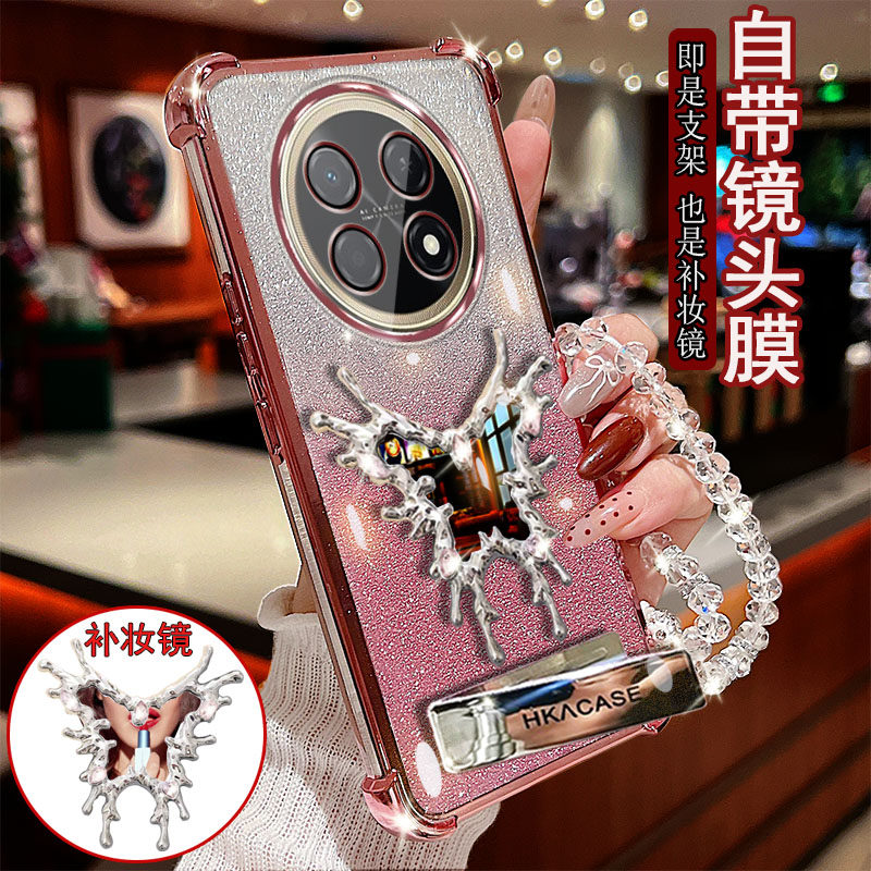 适用华为畅享90proMax手机壳JUY-AN90透明四角防撞气囊防摔镜头膜全包边保护套女款带魔镜支架镜子新品奢华