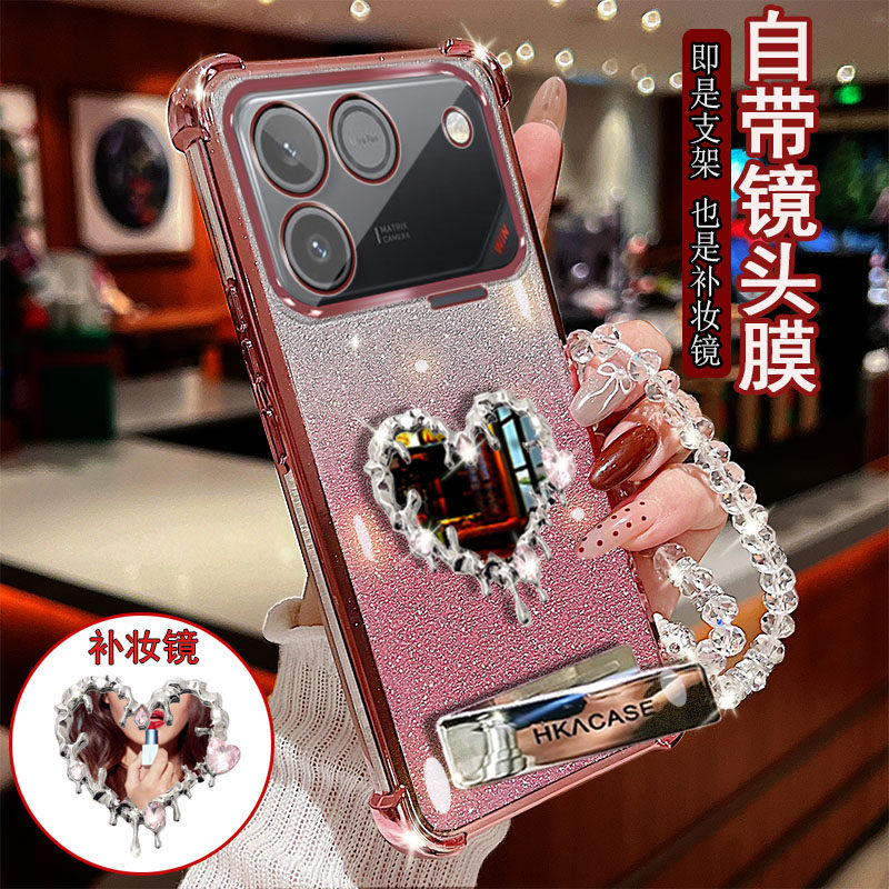 适用于荣耀WIN RT手机壳透明四角防撞气囊防摔镜头膜全包边保护套女款水滴爱心补妆镜子支架新品奢华网红