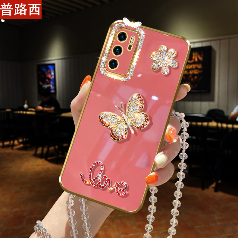 适用华为P40手机壳pro闪镶钻p30适用p20挂绳CLT链子EML女款ANA-AN00/TN00全包镜VOG框ELS防摔ELE软TL00套AL00