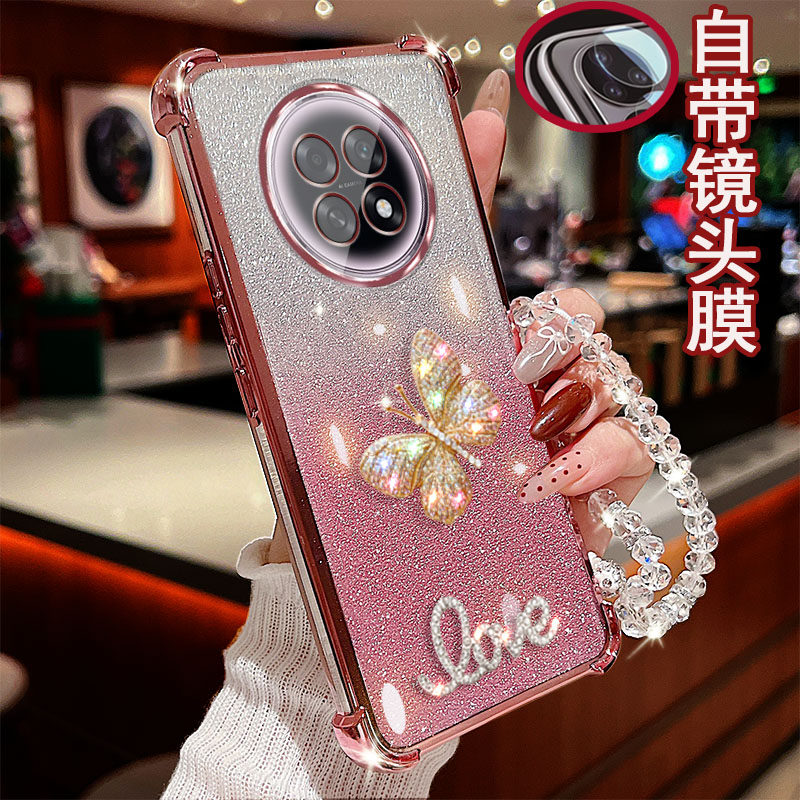 适用OPPO A6GT手机壳四角气囊透明闪粉镶钻蝴蝶带镜头膜全包边电镀女款软硅胶防摔保护套时尚网红奢华
