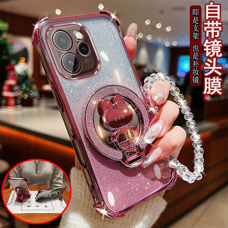 适用oppo Reno15手机壳pro透明PCAM10四角PCAT10防撞气囊防摔镜头膜全包边保护套女款迷你小兔子支架化妆镜子