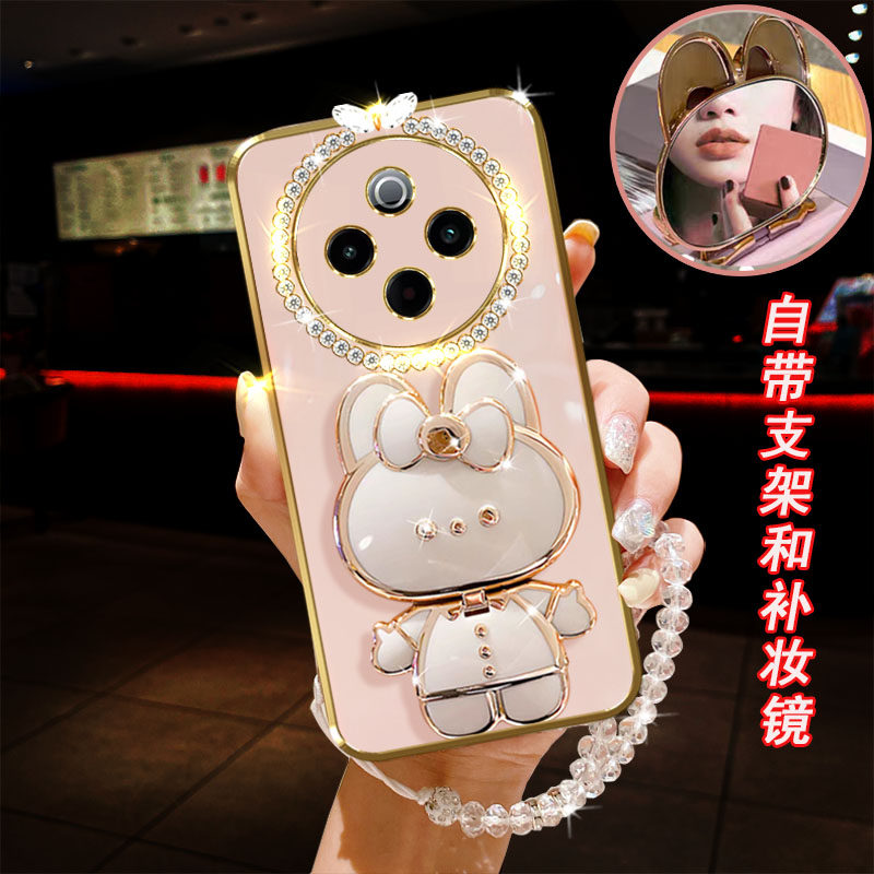 适用vivo y300pro手机壳5G卡通小兔V2410A镜子桌面支架横竖直边电镀防摔时尚奢华保护套镶钻手链软胶镜头全包