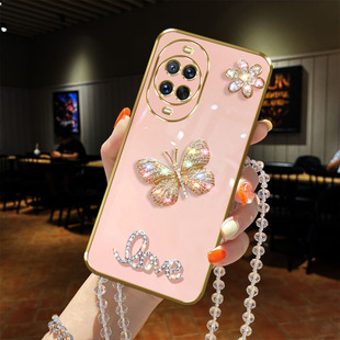 普路西适用华为nova14手机壳pro闪镶水钻Ultra彩色蝴蝶镜头全包边电镀挂绳链子保护套精孔时尚防摔奢华软胶款