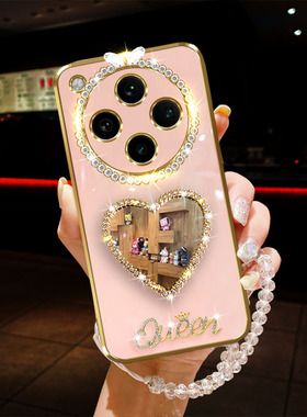 适用OPPO Findx8手机壳pro闪镶水钻5G爱心化妆镜子PKB110手链女款全包镜头精孔软硅胶防摔保护套时尚奢华新品