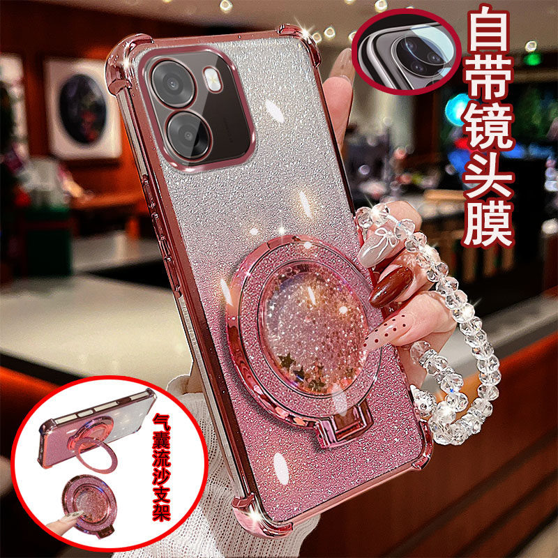 oppo A6s手机壳A6i+透明PLT120四角气囊防摔一体镜头膜全包边保护套女新款解压流沙带支架软硅胶网红奢华