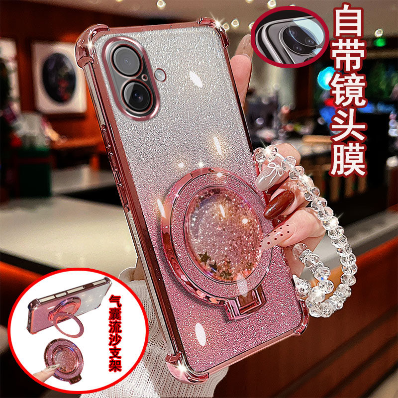 苹果17手机壳pro透明proMax四角5G气囊防摔一体镜头膜全包边保护套女新款解压流沙带支架软硅胶网红奢华