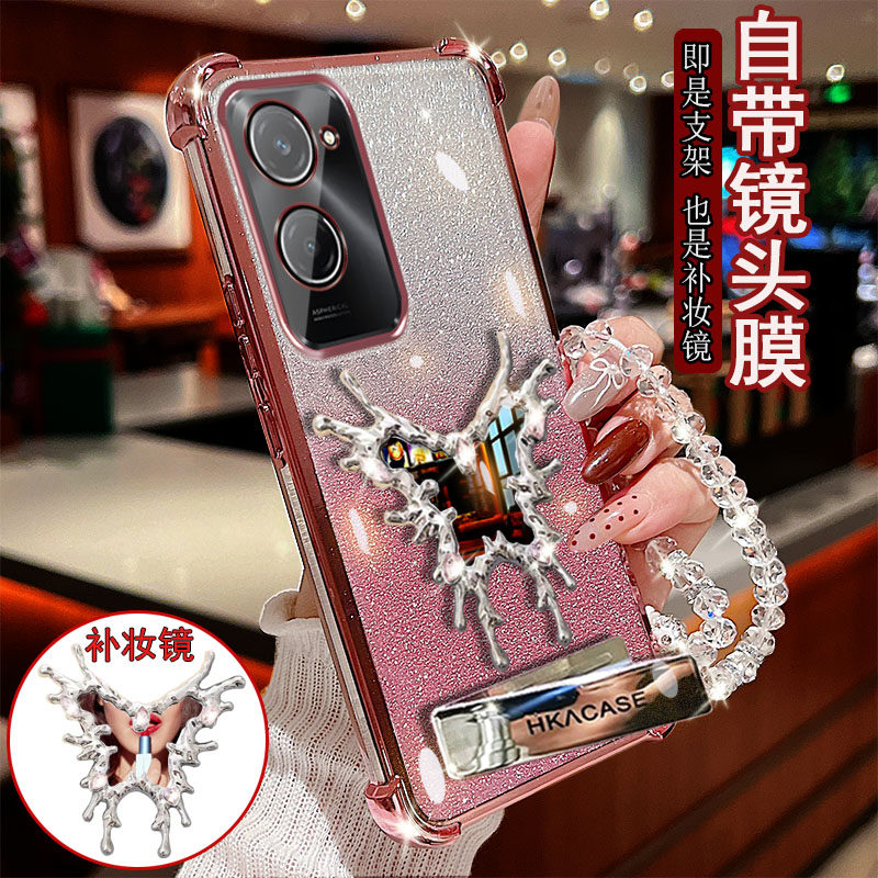 适用vivo y37手机壳y37pro透明四角防撞气囊防摔镜头膜全包边保护套女款带魔镜支架镜子新品奢华网红时尚