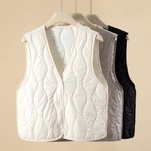 H127轻薄羊毛马甲女士时尚宽松V领外穿秋冬内胆背心外套上衣女装