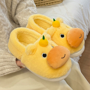 可爱水豚噜噜棉拖女居家棉拖鞋女加绒棉拖鞋男保暖鞋月子鞋包头拖