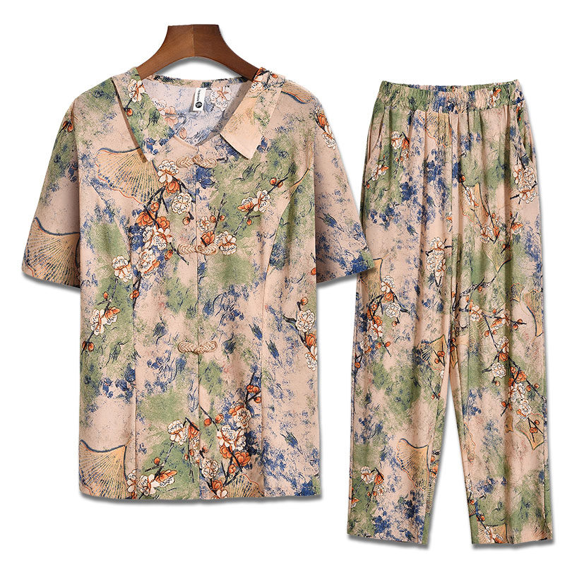 妈妈夏季套装中老年两件套老太太奶奶夏装衬衫七分袖衬衣,女装/女士精品,中老年女装,淘宝优惠券,粉丝福利购,淘宝优惠卷