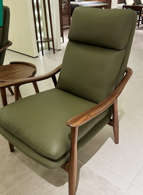 每城北美黑胡桃实木单人沙发椅客厅懒人躺椅现代简约休闲椅墨绿色