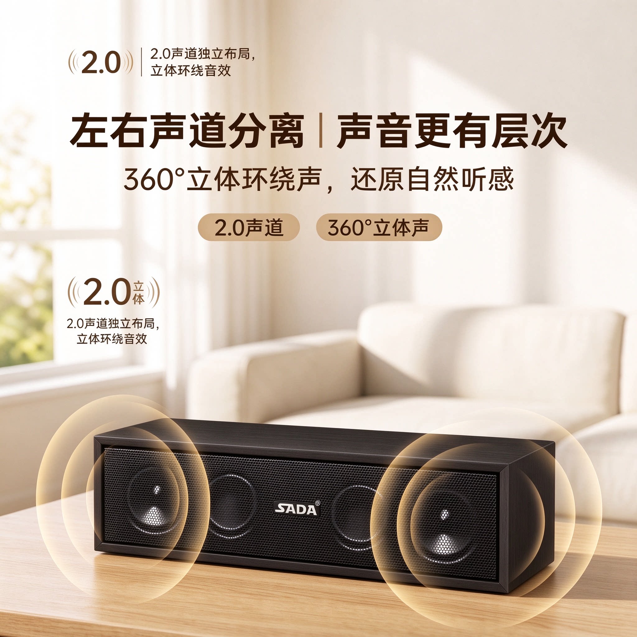 赛达木质电脑音箱台式机家用有线低音炮环绕立体声桌面音响双振膜