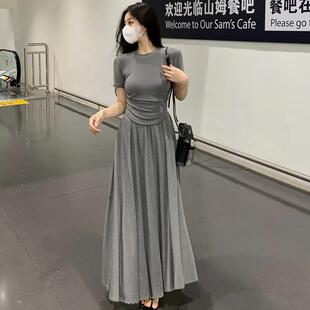 孙怡同款灰色大摆宽松遮胯半身裙女夏季a字高腰显瘦高级感长裙子