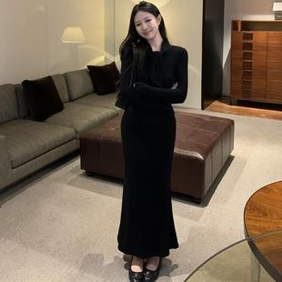 高个子配毛衣鱼尾裙秋冬气质百搭磨毛垂感中长款 包臀显瘦a字长裙