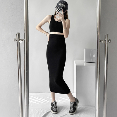 显瘦紧身一步裙中长款修身弹力裙