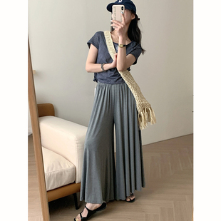 子 甩甩裤 慵懒风垂坠感灰色阔腿裤 女春夏莫代尔高腰显瘦大摆休闲裤