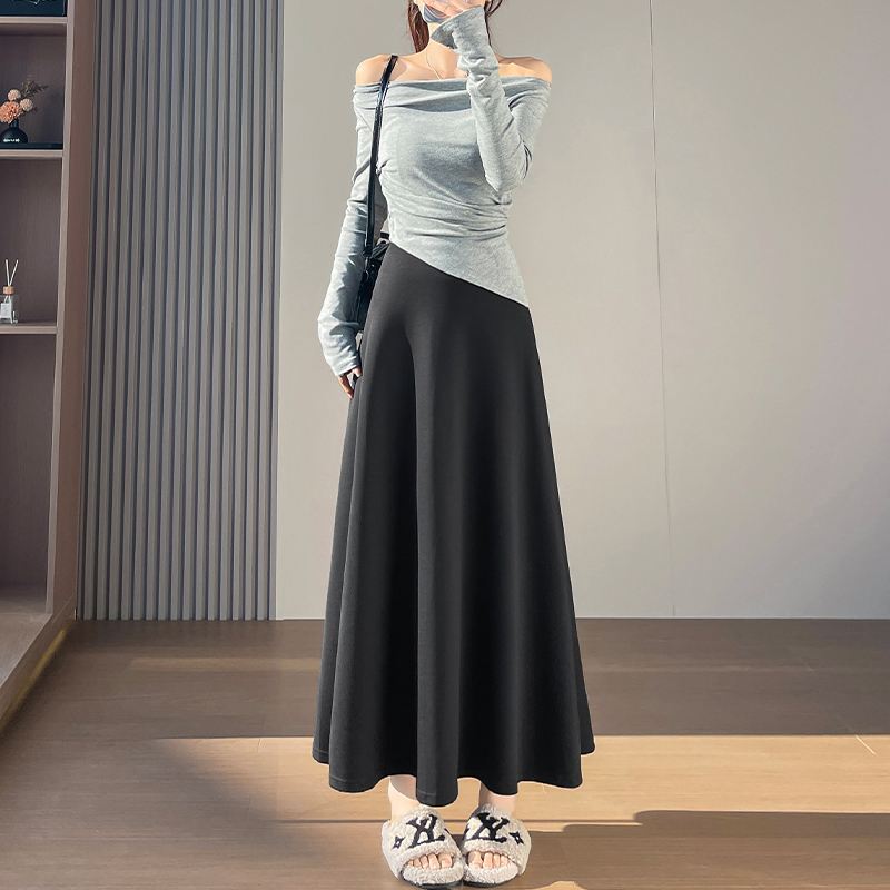 加绒空气层遮胯长裙大摆裙垂坠感
