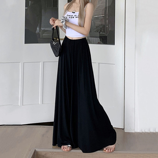 超宽松甩甩裤 裙显瘦长裤 子 女春夏慵懒风拖地裤 黑色高腰垂感阔腿裤