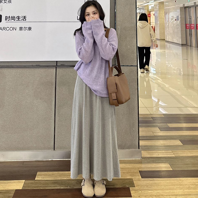韩系高个子垂感休闲百搭a字长裙