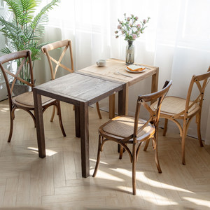 实木榆木方桌做旧餐桌现代四人洽谈桌休闲咖啡桌椅组合家用餐厅
