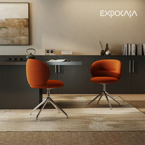 新品意式极简设计绒面360°旋转书椅办公椅化妆椅休息区靠背椅