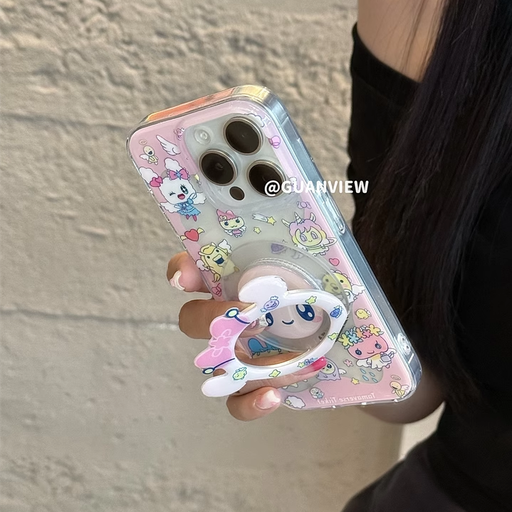 可爱天使甜心吉指环支架适用iphone16promax苹果15手机14透明双层13防摔Mate70创意16pro保护套