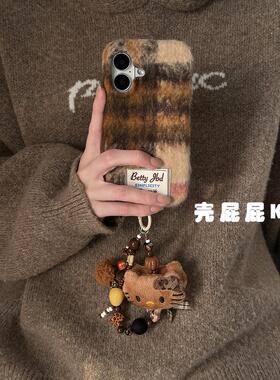 复古巴恩风秋冬毛绒ins韩系14适用16pro苹果16ProMax手机壳iPhone16全包13软15Promax可爱KT保护套
