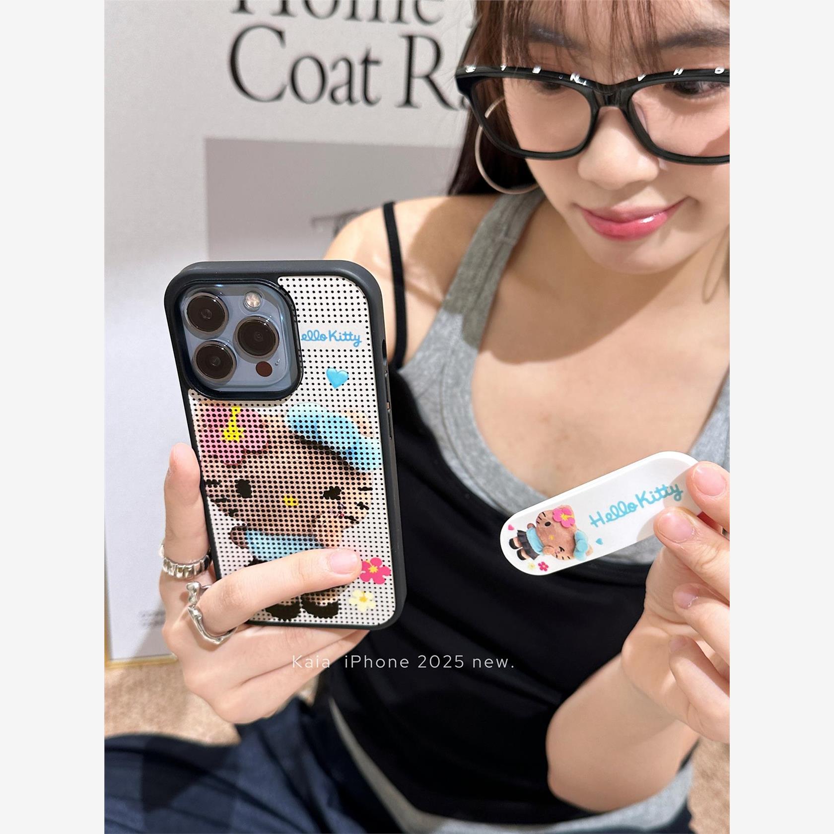 古早风卡通可爱哈喽kt凯蒂猫适用苹果16promax手机壳iphone14新款15女14pro带支架16pro磨砂防摔手机套