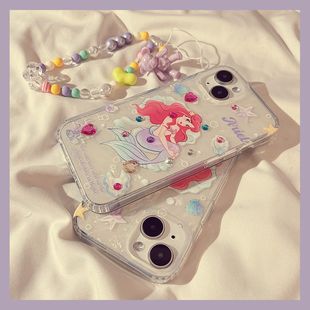 双层贝壳纹美人鱼公主适用苹果14ProMax手机壳iphone13新款 13promax软硅胶保护套 14可爱少女11链条12高级女款