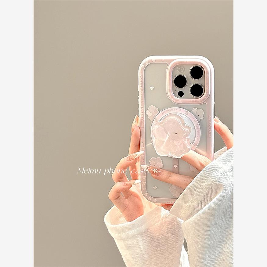 卡通可爱粉蝴蝶结大象磁吸支架适用苹果16promax手机壳iPhone15pro新款14pm日韩13少女16pro创意12透明16全包