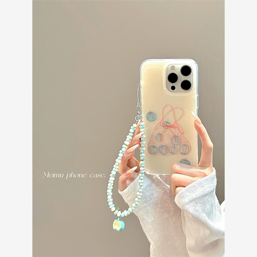 小众ins个性购物袋蓝苹果适用苹果16promax手机壳iPhone15新款14pro带链条13韩系16pro创意女15pro双层16全包