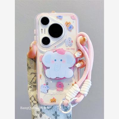 适用华为pura70pro+新款手机壳p60pro卡通可爱满屏小动物大象磁吸支架mate70pro+手绳mate60/50pro硅胶防摔女