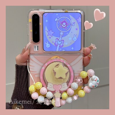 适用华为PuraX折叠屏手机壳美少女魔法棒磁吸支架p50pocket2带手链novaFlip三星Zflip65小折叠荣耀VFlip女款
