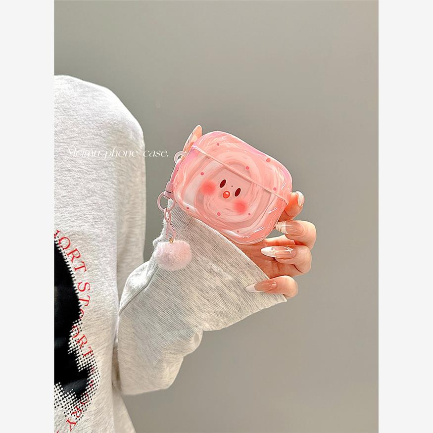 少女粉色漩涡波点表情适用苹果airpods4保护套苹果蓝牙无线通用1/2新三代AirPod3耳机包airpodpro2全包耳机壳