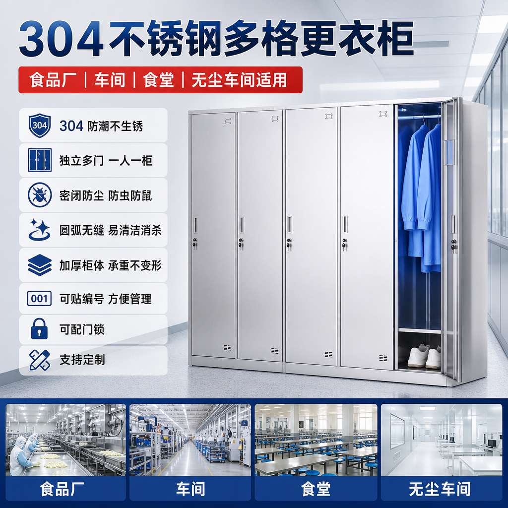 304不锈钢斜顶更衣柜食品厂无尘净化无菌车间员工消毒储物柜定制