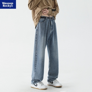 子男款 Wassup 男潮牌宽松阔腿高街休闲裤 复古直筒牛仔裤 Rokcy美式