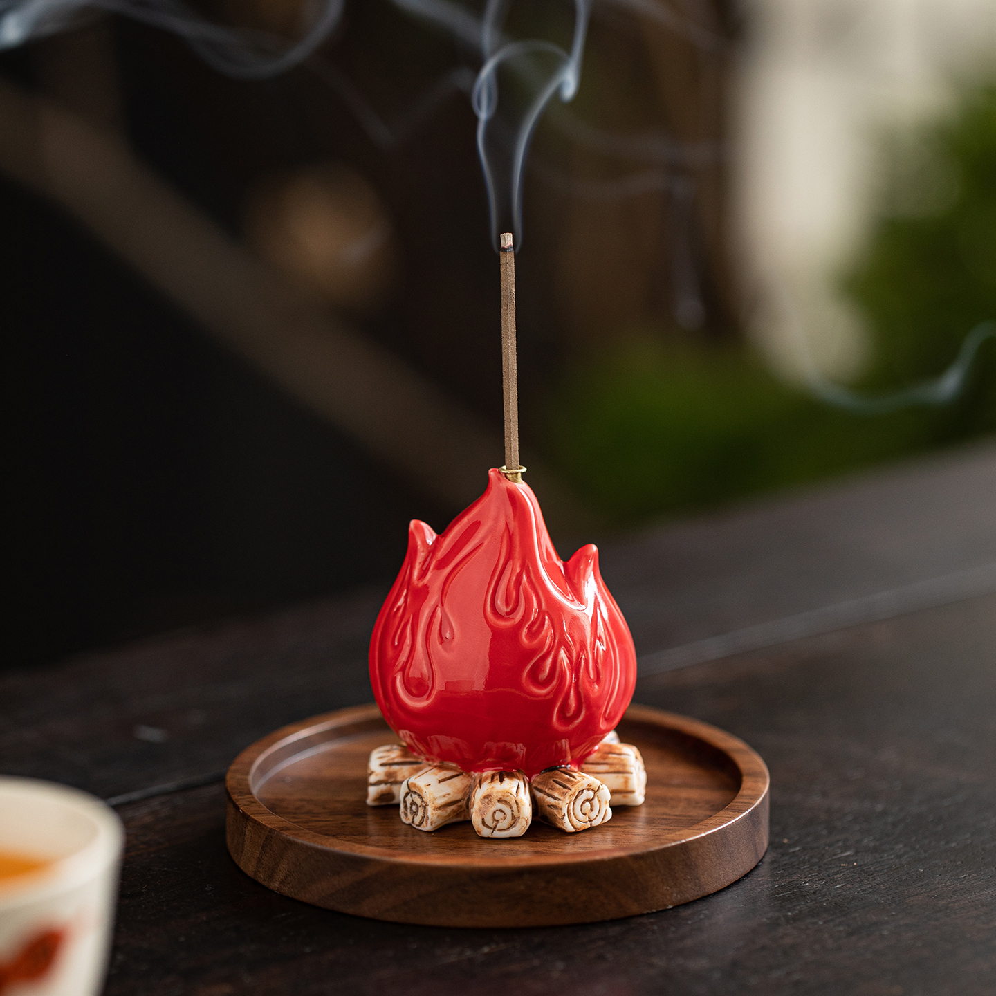 创意陶瓷中国红小火苗线香插